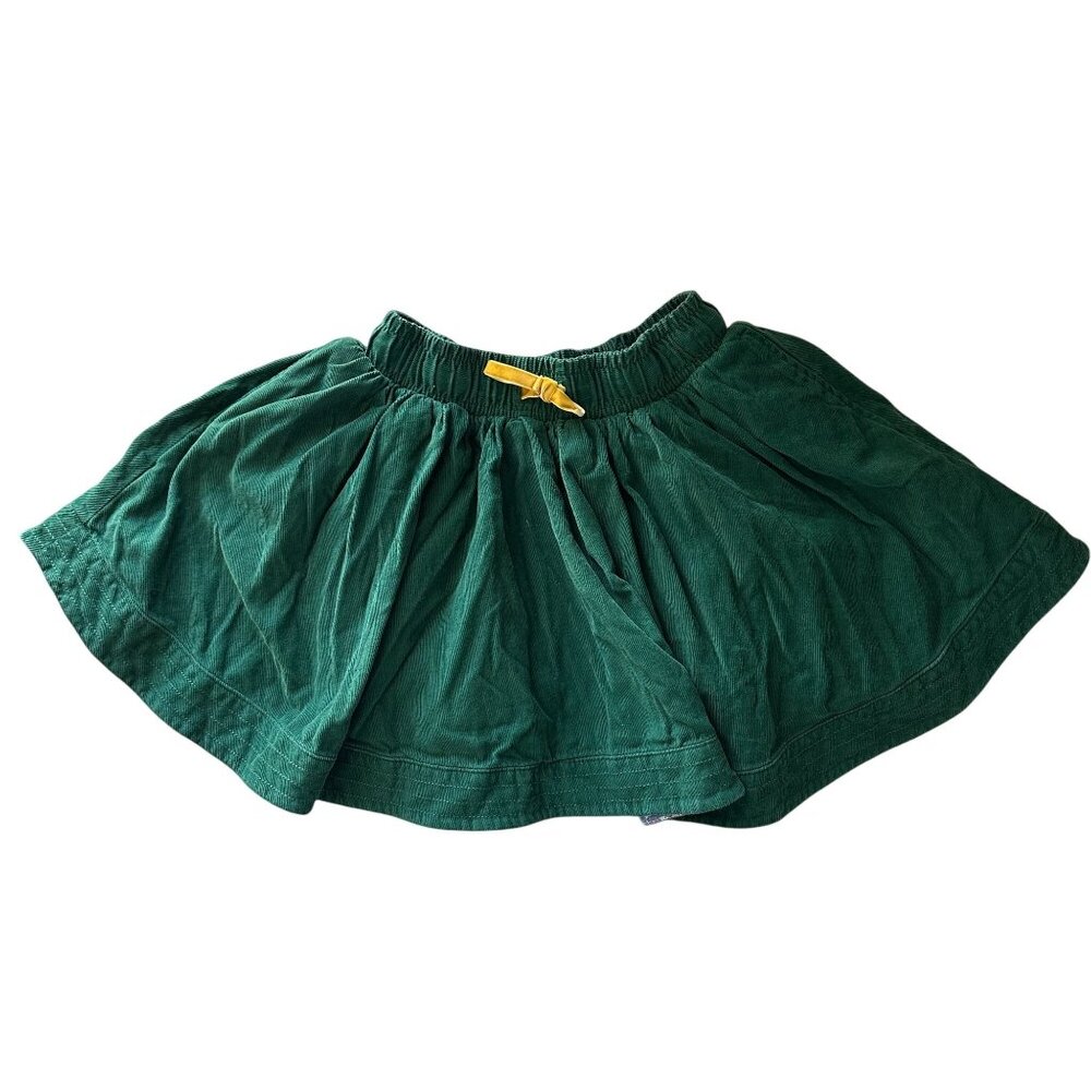 Mini Boden Green Corduroy Skirt 6-7 With Floral Lining & Yellow Bow Accent